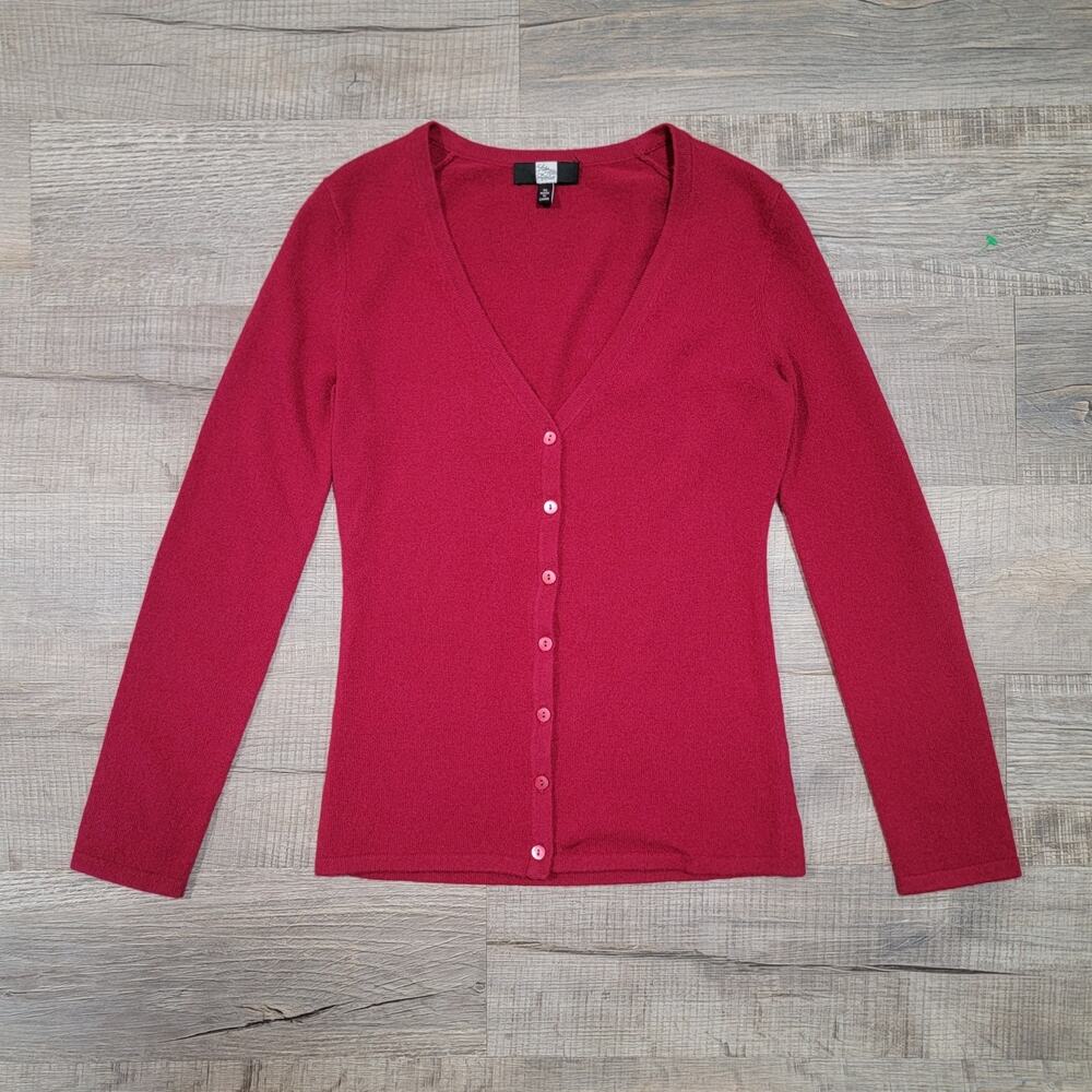 Saks Fifth Avenue 100% Cashmere Cardigan Sweater Size XS Burgundy Dark Red Top
